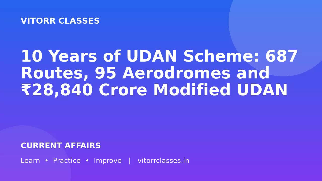 10 Years of UDAN Scheme: 687 Routes, 95 Aerodromes and ₹28,840 Crore Modified UDAN | उड़ान योजना के 10 वर्ष: 687 मार्ग, 95 हवाई अड्डे और ₹28,840 करोड़ की संशोधित उड़ान योजना