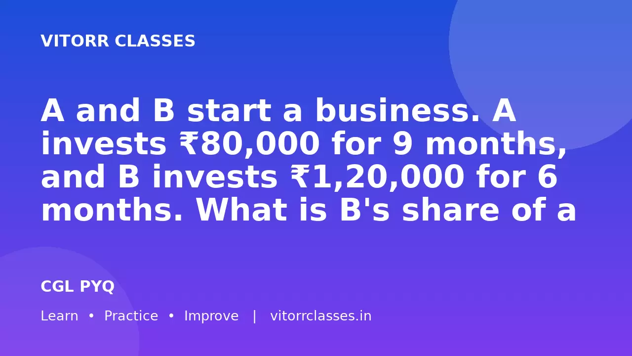 A and B start a business. A invests ₹80,000 for 9 months, and B invests ₹1,20,000 for 6 months. What is B's share of a ₹45,000 profit?