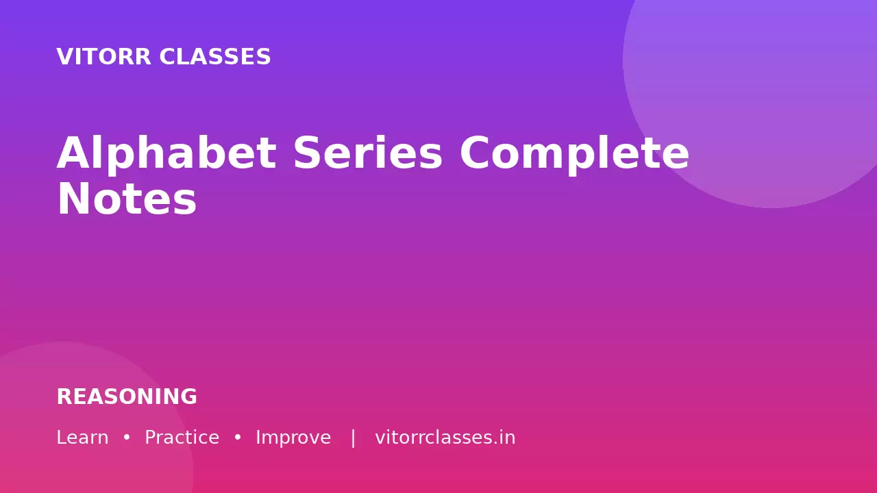 Alphabet Series Complete Notes अक्षर श्रृंखला सम्पूर्ण नोट्स Alphabet Positions / वर्णमाला क्रमांक