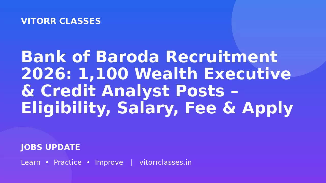 Bank of Baroda Recruitment 2026: 1,100 Wealth Executive & Credit Analyst Posts – Eligibility, Salary, Fee & Apply Online