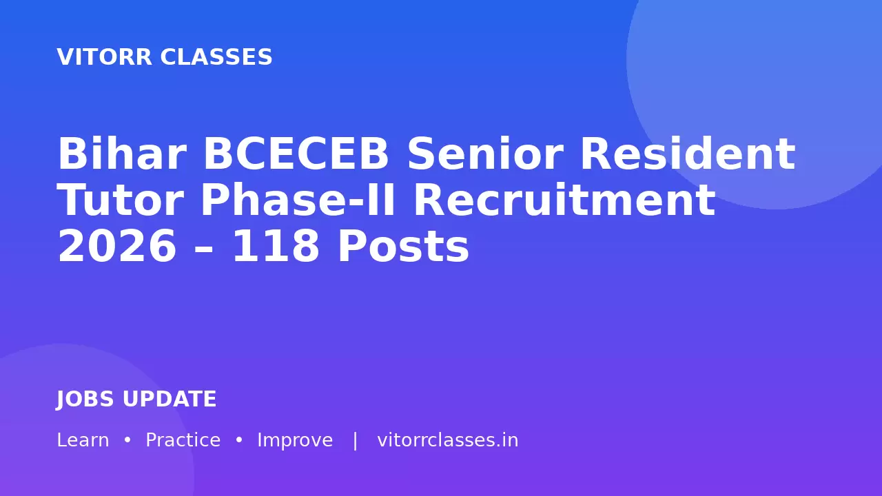 Bihar BCECEB Senior Resident Tutor Phase-II Recruitment 2026 – 118 Posts