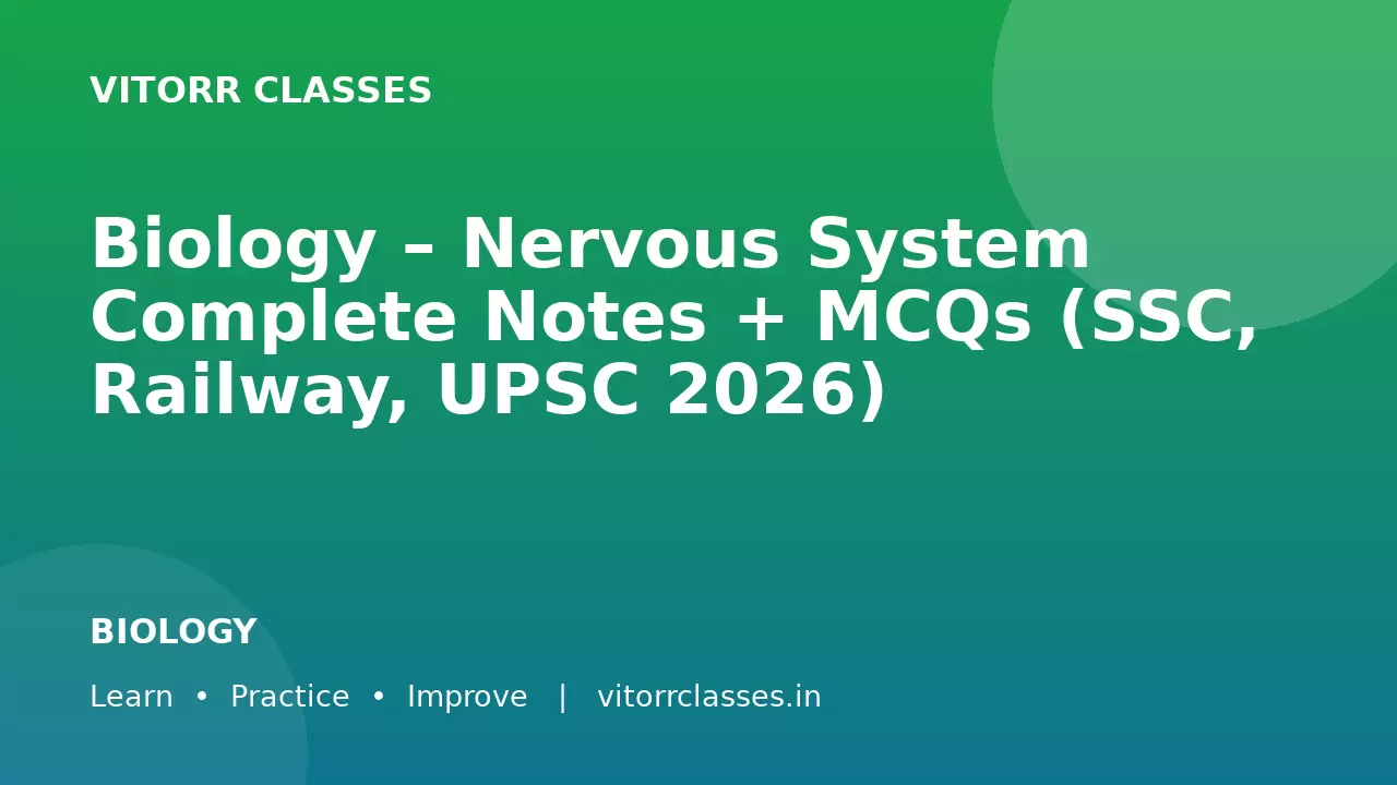 Biology – Nervous System Complete Notes + MCQs (SSC, Railway, UPSC 2026)