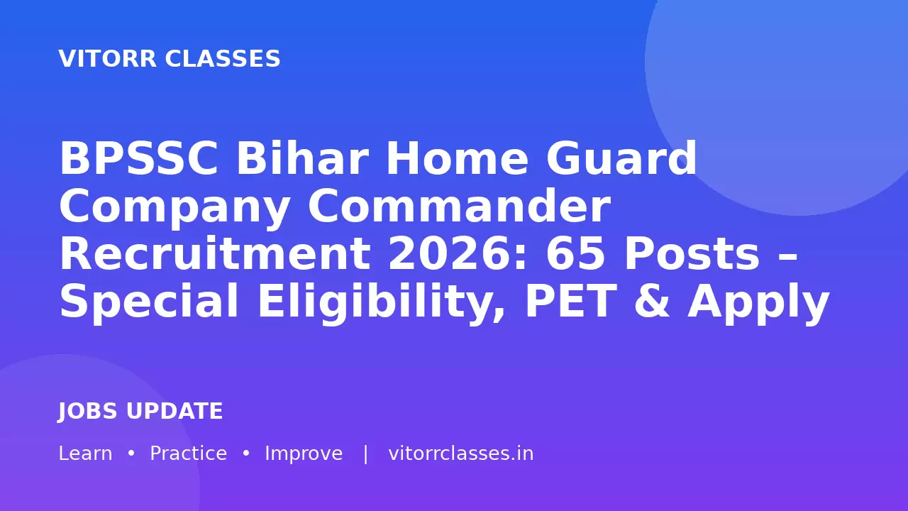 BPSSC Bihar Home Guard Company Commander Recruitment 2026: 65 Posts – Special Eligibility, PET & Apply Online