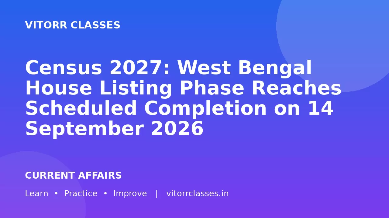 Census 2027: West Bengal House Listing Phase Reaches Scheduled Completion on 14 September 2026