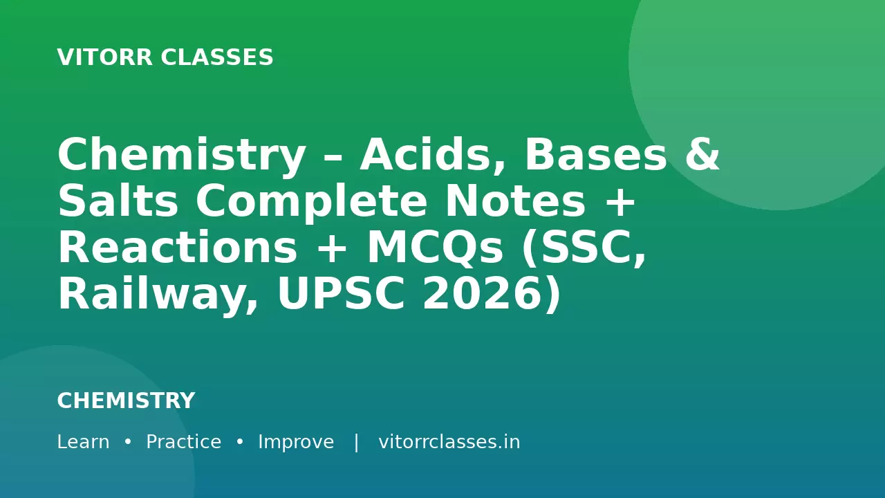 Chemistry – Acids, Bases & Salts Complete Notes + Reactions + MCQs (SSC, Railway, UPSC 2026)
