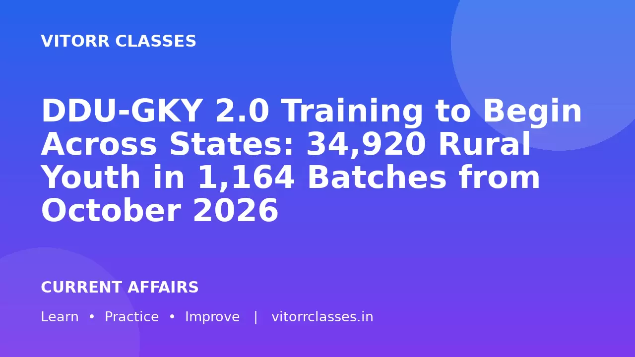 DDU-GKY 2.0 Training to Begin Across States: 34,920 Rural Youth in 1,164 Batches from October 2026