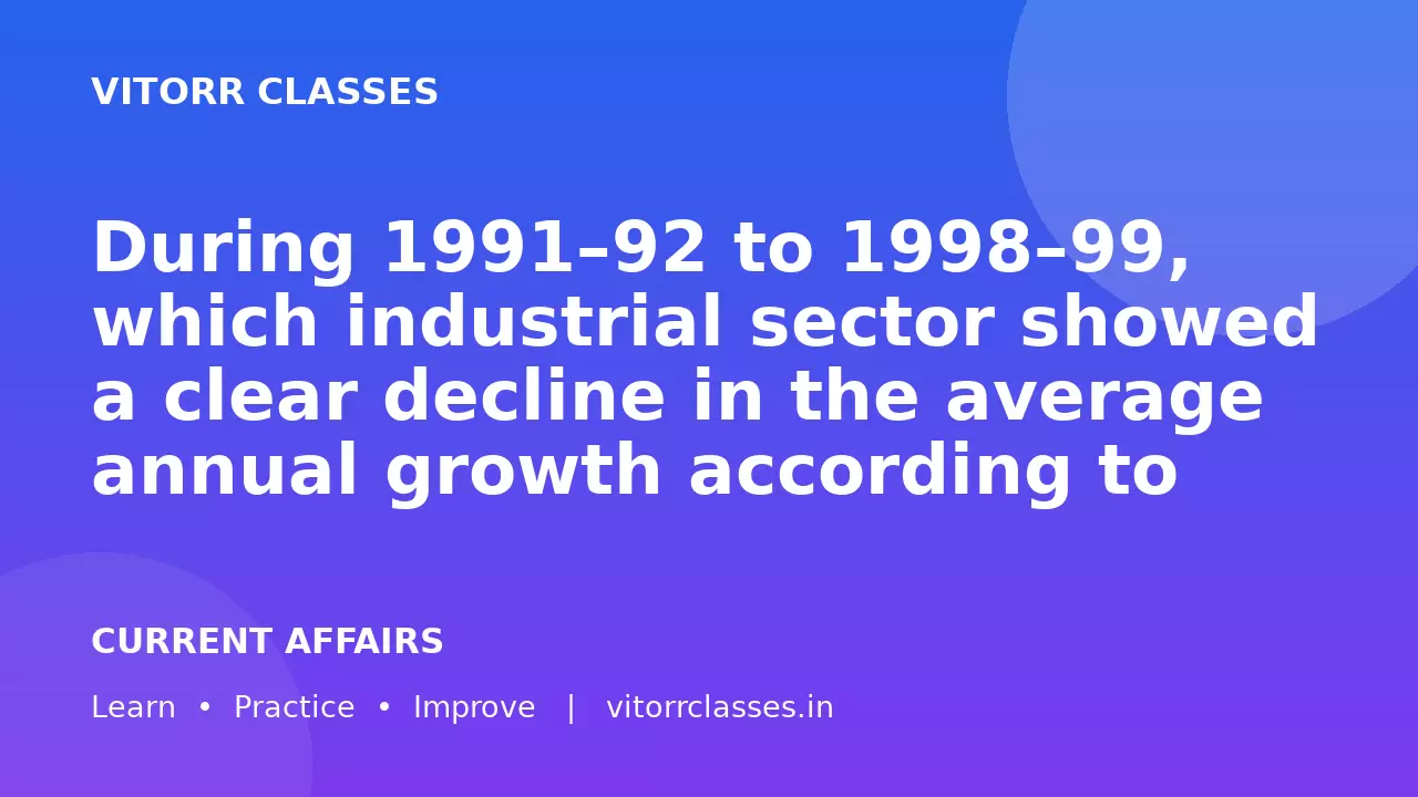 During 1991–92 to 1998–99, which industrial sector showed a clear decline in the average annual growth according to the Index of Industrial Production (IIP)?