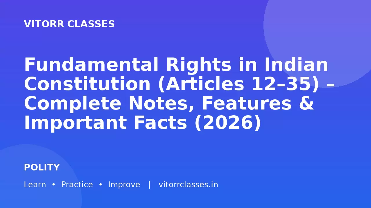 Fundamental Rights in Indian Constitution (Articles 12–35) – Complete Notes, Features & Important Facts (2026)