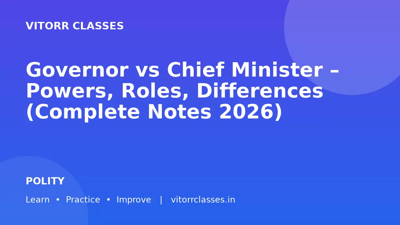 Governor vs Chief Minister – Powers, Roles, Differences (Complete Notes 2026)