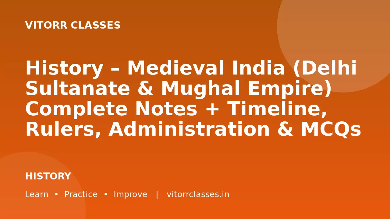 History – Medieval India (Delhi Sultanate & Mughal Empire) Complete Notes + Timeline, Rulers, Administration & MCQs (SSC, Railway, UPSC 2026)