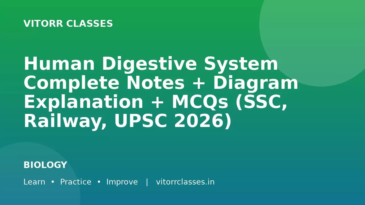 Human Digestive System Complete Notes + Diagram Explanation + MCQs (SSC, Railway, UPSC 2026)