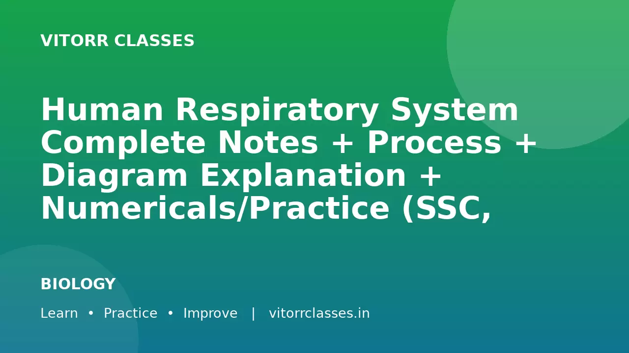Human Respiratory System Complete Notes + Process + Diagram Explanation + Numericals/Practice (SSC, Railway, UPSC 2026)