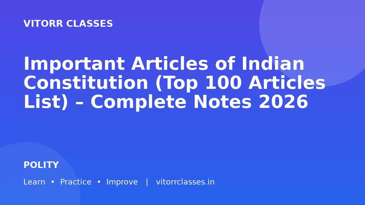 Important Articles of Indian Constitution (Top 100 Articles List) – Complete Notes 2026