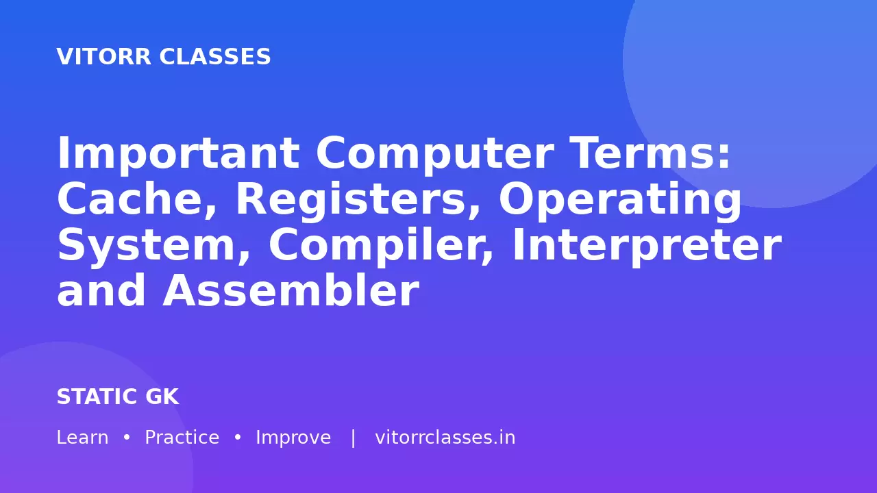 Important Computer Terms: Cache, Registers, Operating System, Compiler, Interpreter and Assembler | महत्वपूर्ण कंप्यूटर शब्दावली