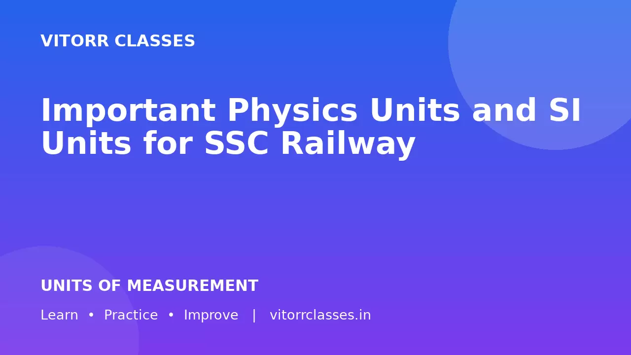 Important Physics Units and SI Units for SSC Railway | भौतिकी की महत्वपूर्ण इकाइयाँ