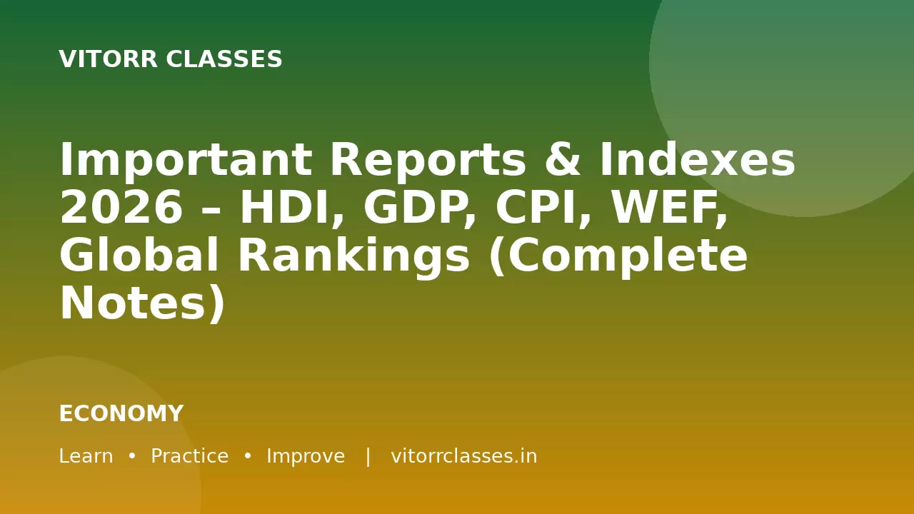 Important Reports & Indexes 2026 – HDI, GDP, CPI, WEF, Global Rankings (Complete Notes)