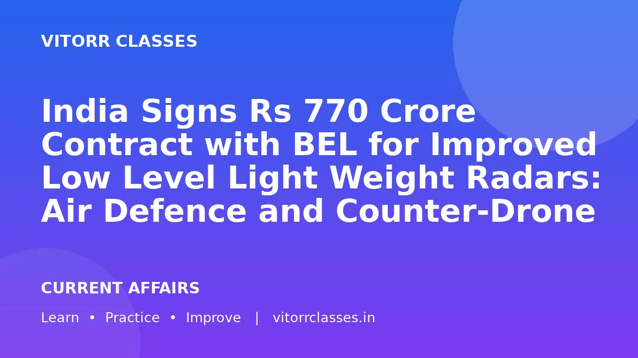 India Signs Rs 770 Crore Contract with BEL for Improved Low Level Light Weight Radars: Air Defence and Counter-Drone Capabilities | भारत ने उन्नत हल्के रडार के लिए BEL के साथ 770 करोड़ रुपये का अनुबंध किया