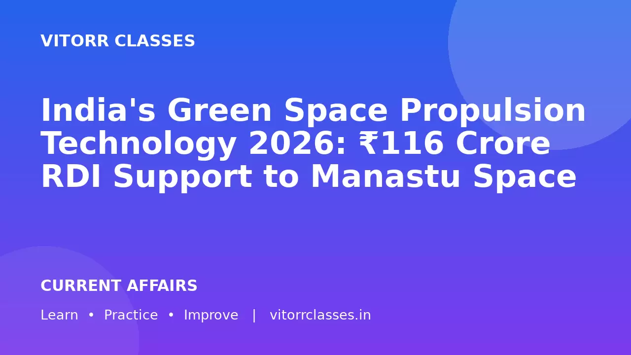 India's Green Space Propulsion Technology 2026: ₹116 Crore RDI Support to Manastu Space | भारत की हरित अंतरिक्ष प्रणोदन तकनीक 2026
