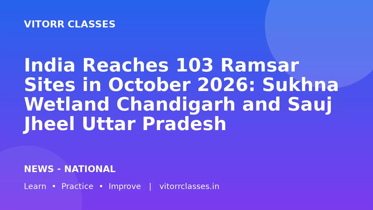 India Reaches 103 Ramsar Sites in October 2026: Sukhna Wetland Chandigarh and Sauj Jheel Uttar Pradesh | रामसर स्थल 2026