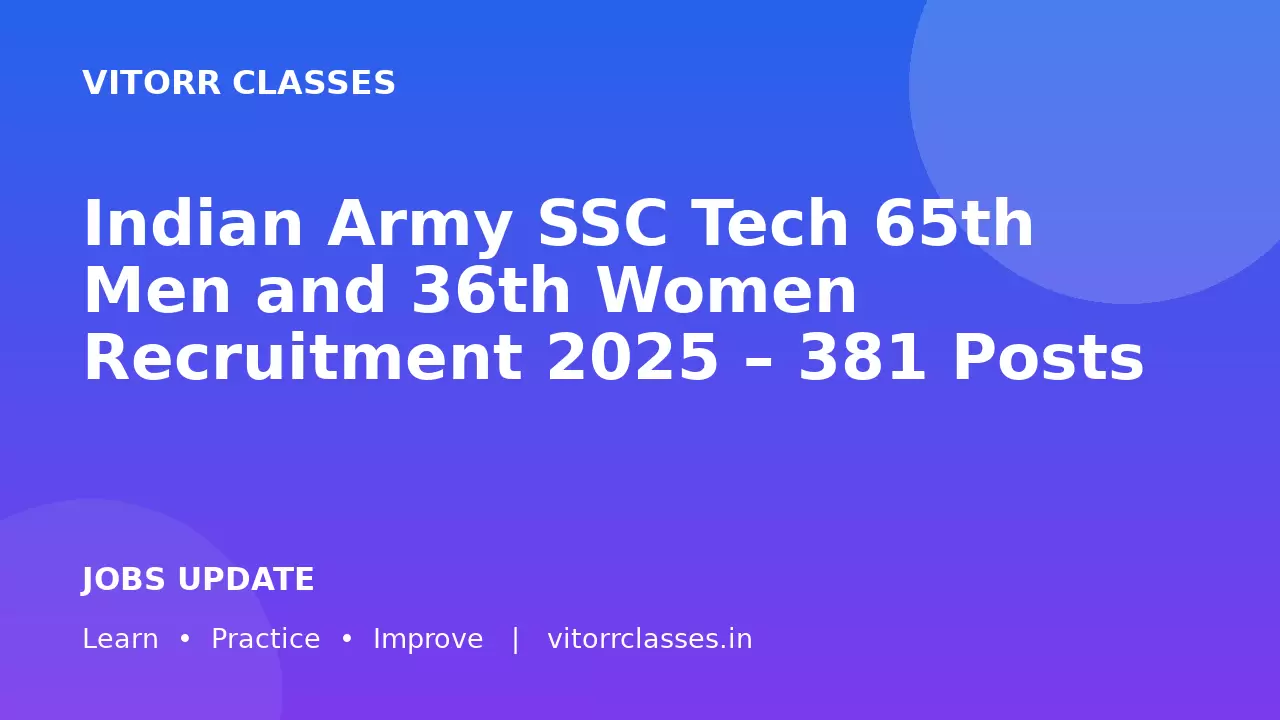 Indian Army SSC Tech 65th Men and 36th Women Recruitment 2025 – 381 Posts
