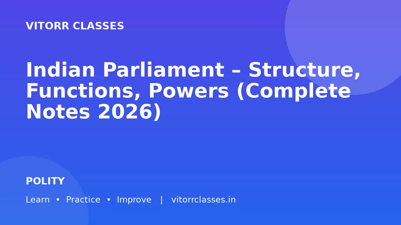 Indian Parliament – Structure, Functions, Powers (Complete Notes 2026)