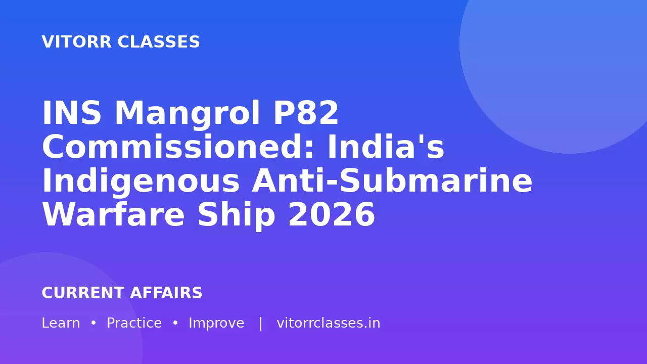 INS Mangrol P82 Commissioned: India's Indigenous Anti-Submarine Warfare Ship 2026 | भारतीय नौसेना में स्वदेशी पनडुब्बी रोधी युद्धपोत आईएनएस मंगरोल शामिल