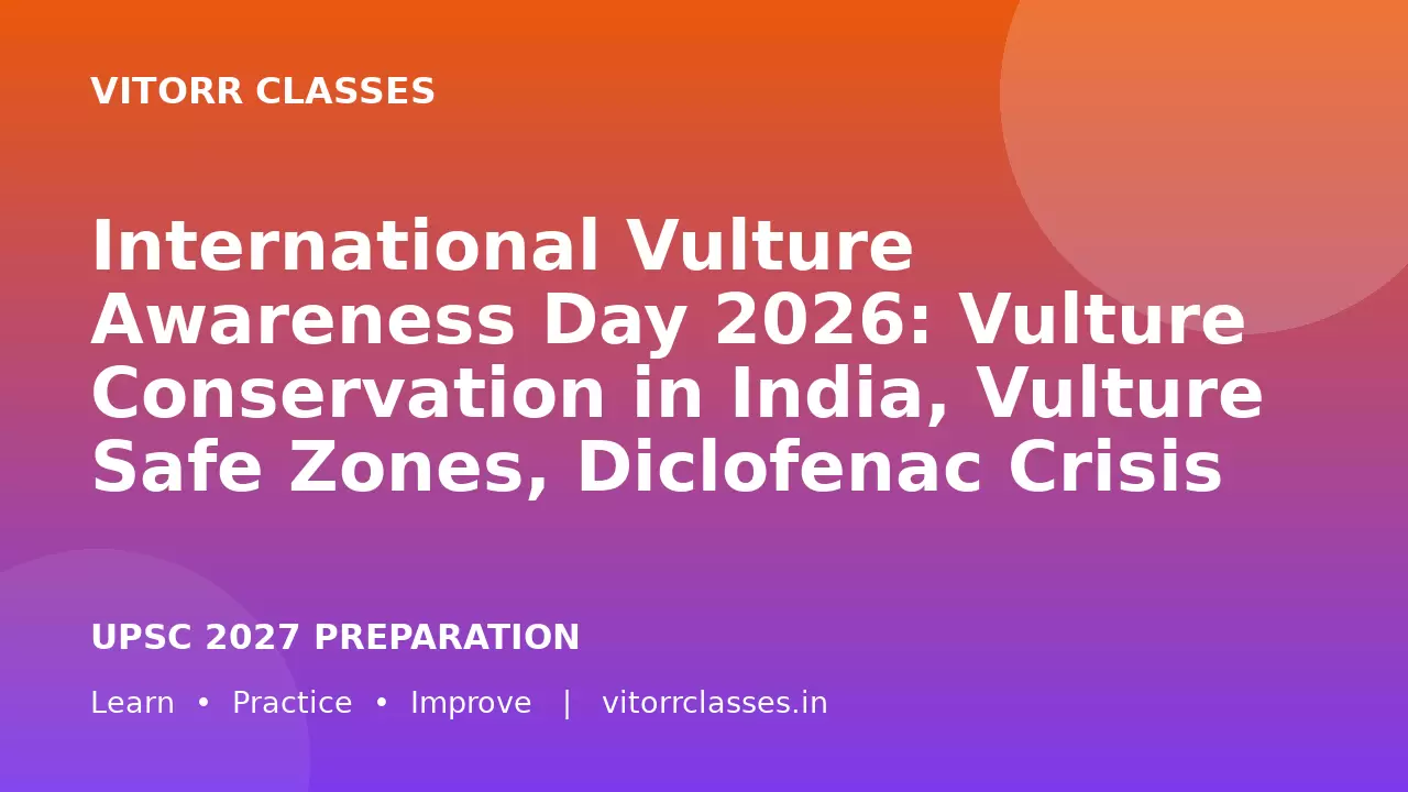 International Vulture Awareness Day 2026: Vulture Conservation in India, Vulture Safe Zones, Diclofenac Crisis and Jatayu Conservation Breeding Centre | अंतरराष्ट्रीय गिद्ध जागरूकता दिवस 2026: भारत में गिद्ध संरक्षण, गिद्ध सुरक्षित क्षेत्र, डाइक्लोफेनाक संकट और जटायु संरक्षण प्रजनन केंद्र
