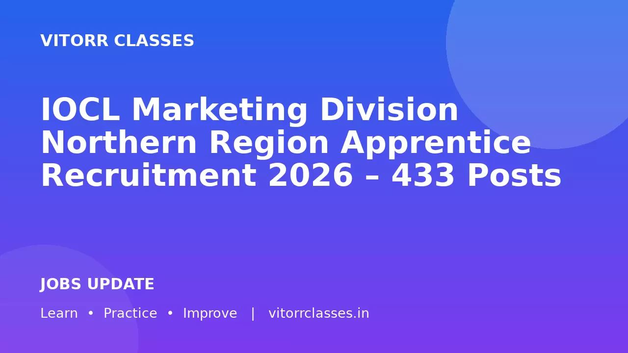 IOCL Marketing Division Northern Region Apprentice Recruitment 2026 – 433 Posts
