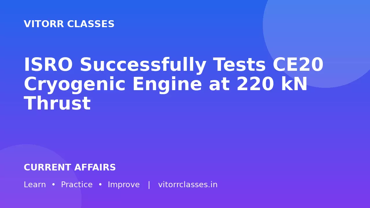 ISRO Successfully Tests CE20 Cryogenic Engine at 220 kN Thrust