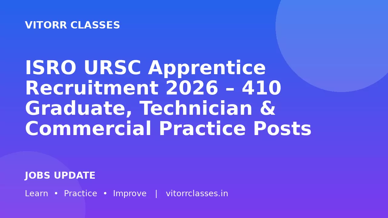 ISRO URSC Apprentice Recruitment 2026 – 410 Graduate, Technician & Commercial Practice Posts