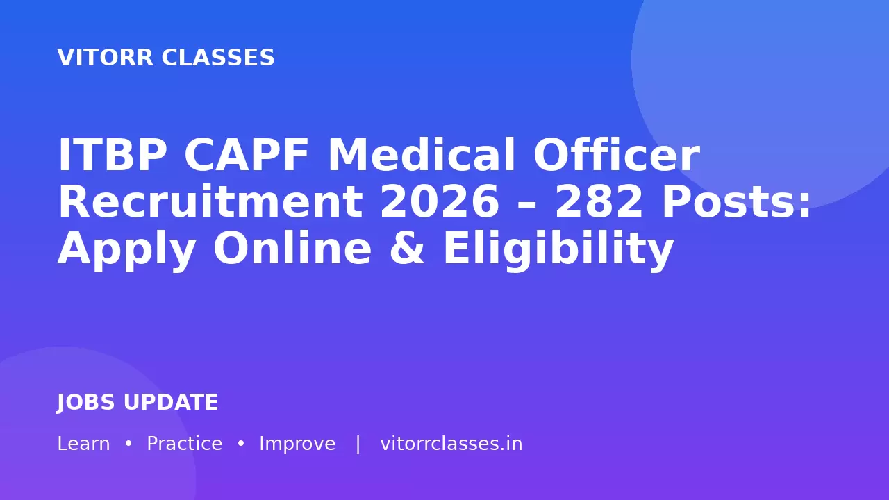 ITBP CAPF Medical Officer Recruitment 2026 – 282 Posts: Apply Online & Eligibility