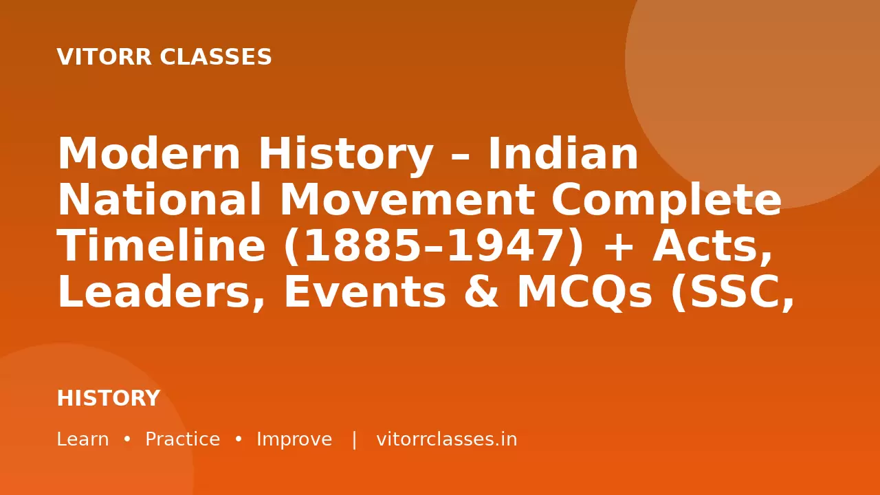 Modern History – Indian National Movement Complete Timeline (1885–1947) + Acts, Leaders, Events & MCQs (SSC, Railway, UPSC 2026)