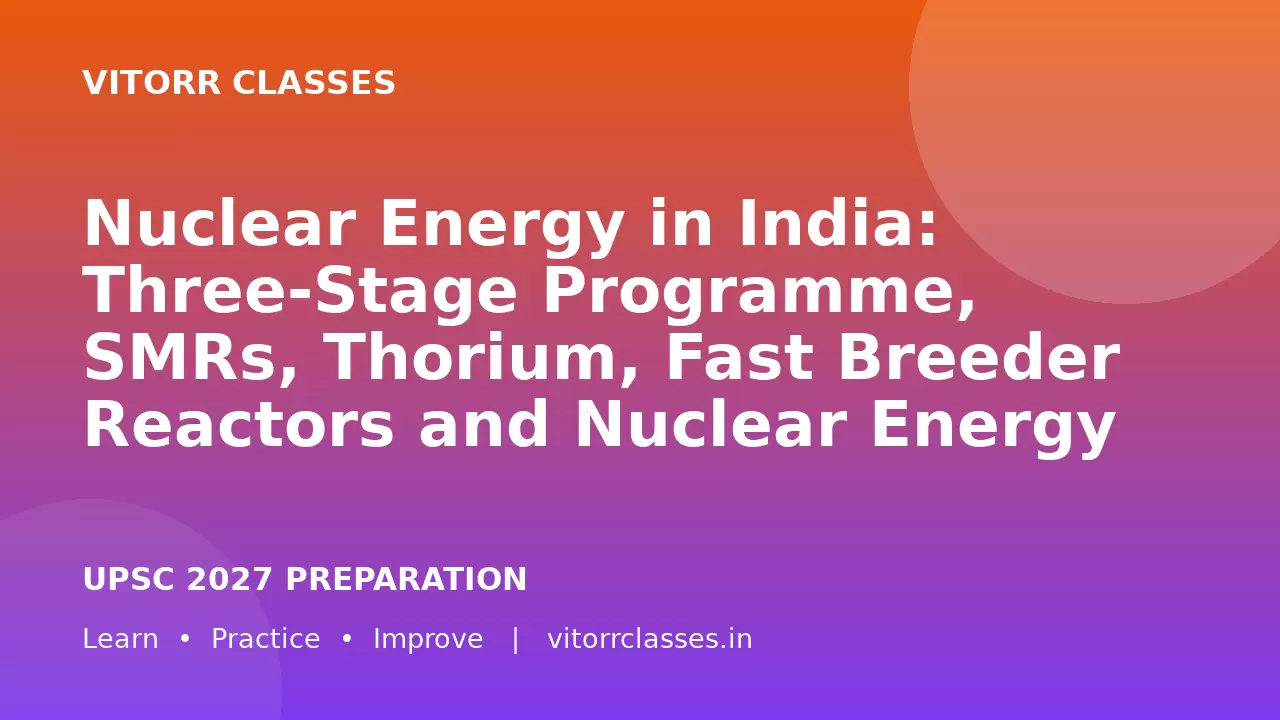 Nuclear Energy in India: Three-Stage Programme, SMRs, Thorium, Fast Breeder Reactors and Nuclear Energy Mission | भारत में परमाणु ऊर्जा