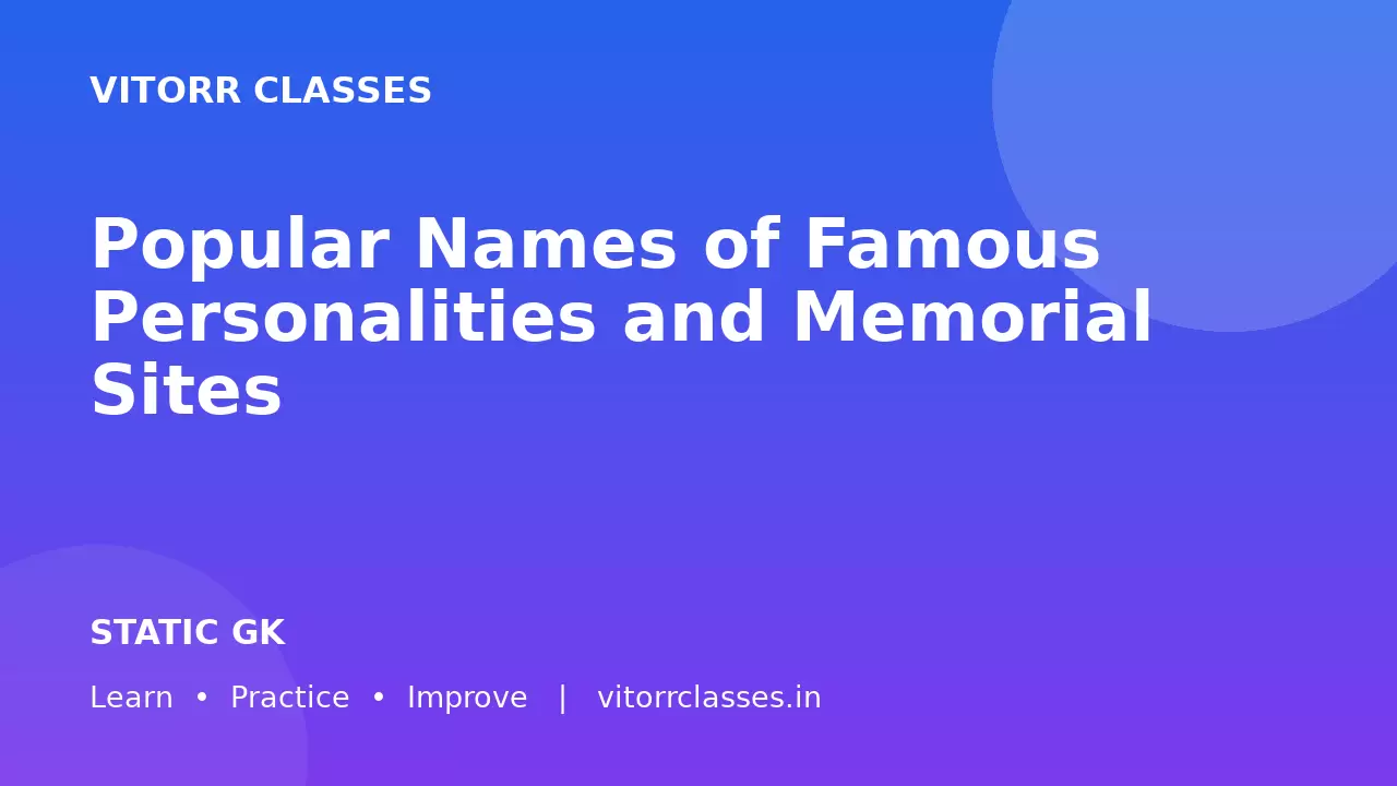 Popular Names of Famous Personalities and Memorial Sites | प्रसिद्ध व्यक्तियों के उपनाम एवं समाधि स्थल