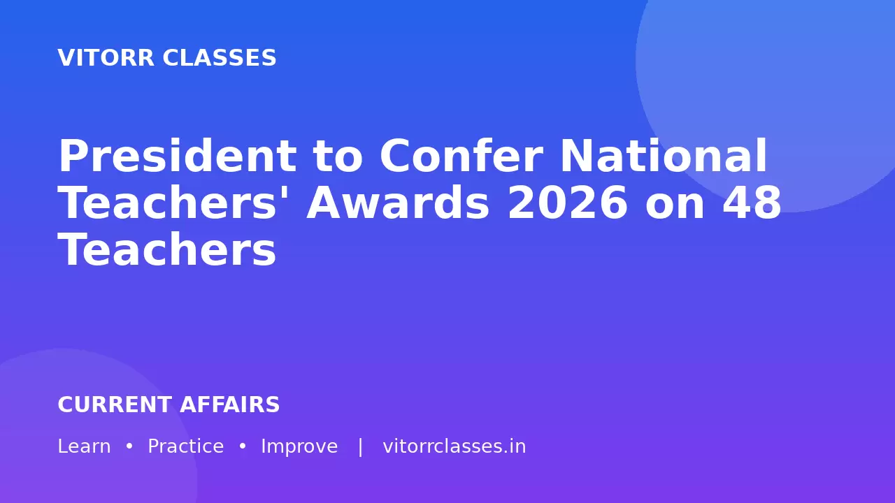 President to Confer National Teachers' Awards 2026 on 48 Teachers | राष्ट्रपति 48 शिक्षकों को राष्ट्रीय शिक्षक पुरस्कार 2026 प्रदान करेंगी