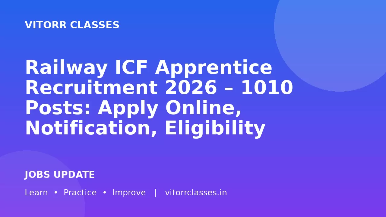 Railway ICF Apprentice Recruitment 2026 – 1010 Posts: Apply Online, Notification, Eligibility