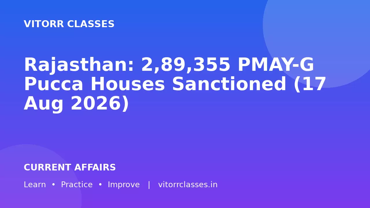 Rajasthan: 2,89,355 PMAY-G Pucca Houses Sanctioned (17 Aug 2026)