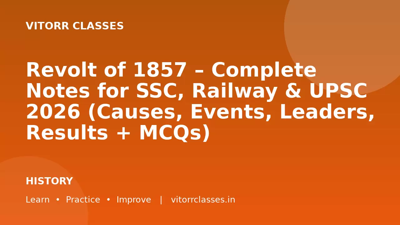 Revolt of 1857 – Complete Notes for SSC, Railway & UPSC 2026 (Causes, Events, Leaders, Results + MCQs)