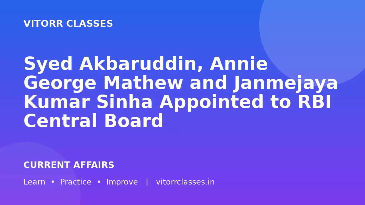 Syed Akbaruddin, Annie George Mathew and Janmejaya Kumar Sinha Appointed to RBI Central Board | सैयद अकबरुद्दीन, एनी जॉर्ज मैथ्यू और जनमेजय कुमार सिन्हा RBI Central Board में नियुक्त