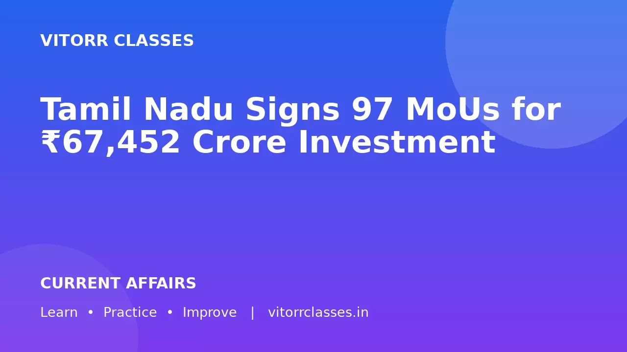 Tamil Nadu Signs 97 MoUs for ₹67,452 Crore Investment