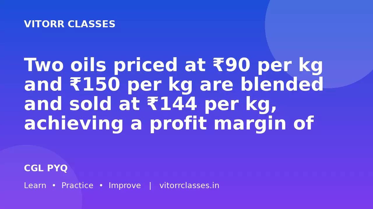 Two oils priced at ₹90 per kg and ₹150 per kg are blended and sold at ₹144 per kg, achieving a profit margin of 20%. What is the ratio of the two oils in the mixture?