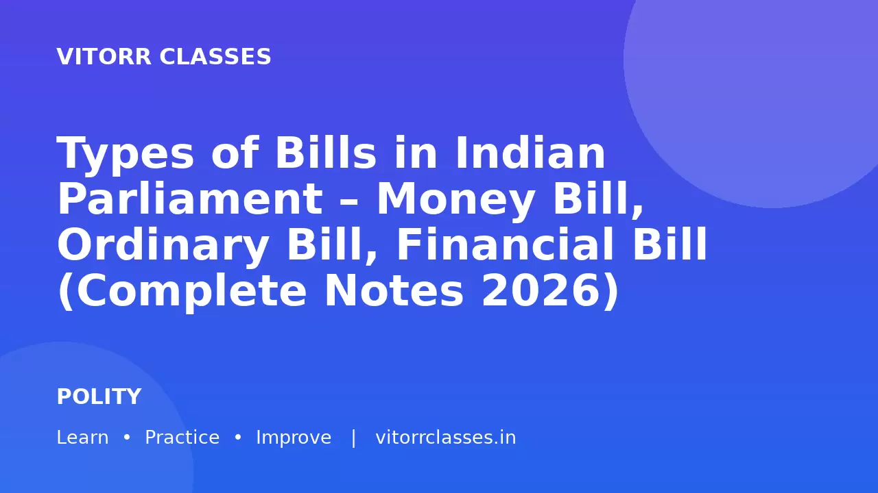 Types of Bills in Indian Parliament – Money Bill, Ordinary Bill, Financial Bill (Complete Notes 2026)