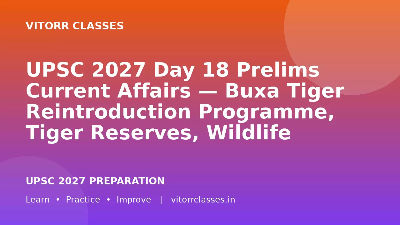 UPSC 2027 Day 18 Prelims Current Affairs — Buxa Tiger Reintroduction Programme, Tiger Reserves, Wildlife Corridors and Landscape Conservation