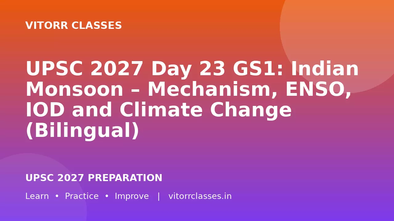 UPSC 2027 Day 23 GS1: Indian Monsoon – Mechanism, ENSO, IOD and Climate Change (Bilingual)
