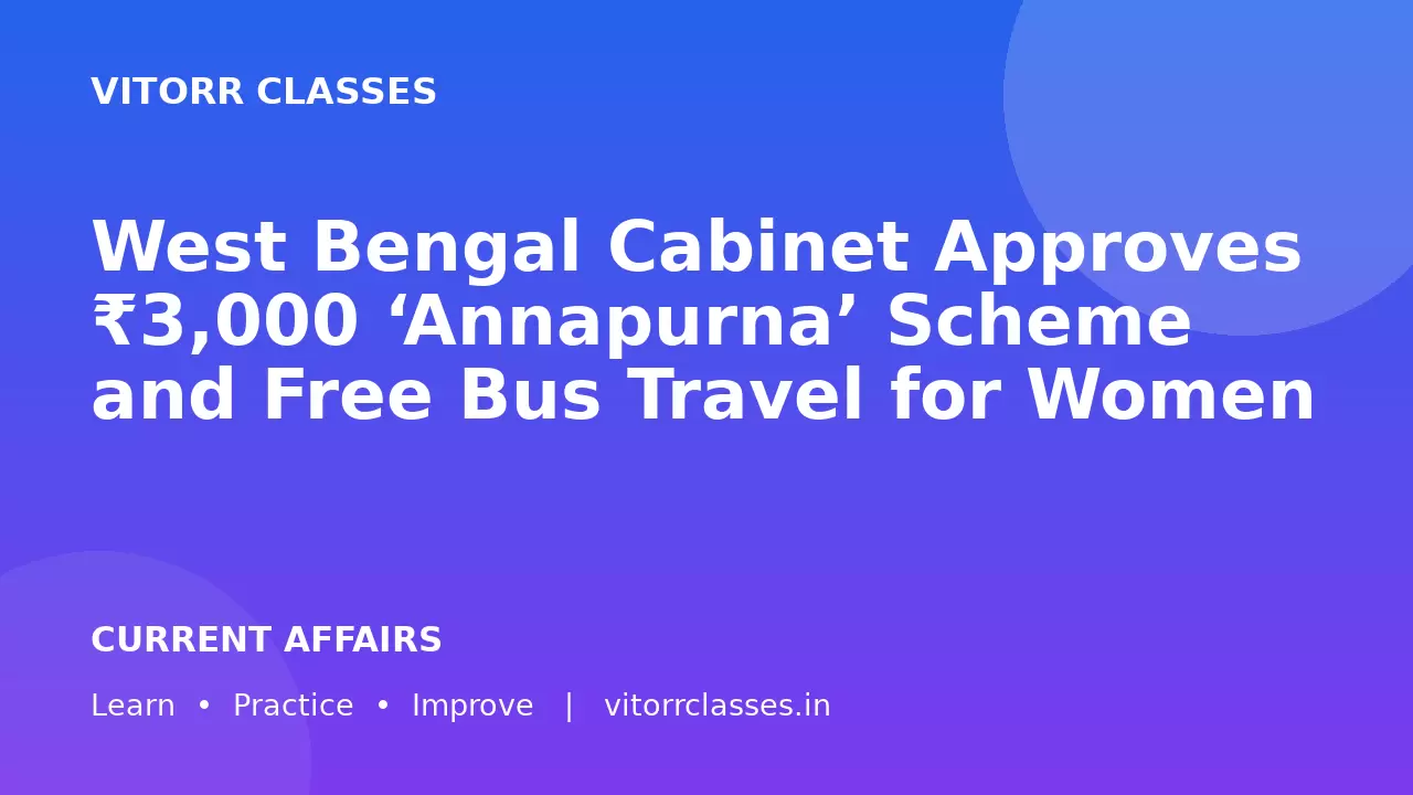 West Bengal Cabinet Approves ₹3,000 ‘Annapurna’ Scheme and Free Bus Travel for Women