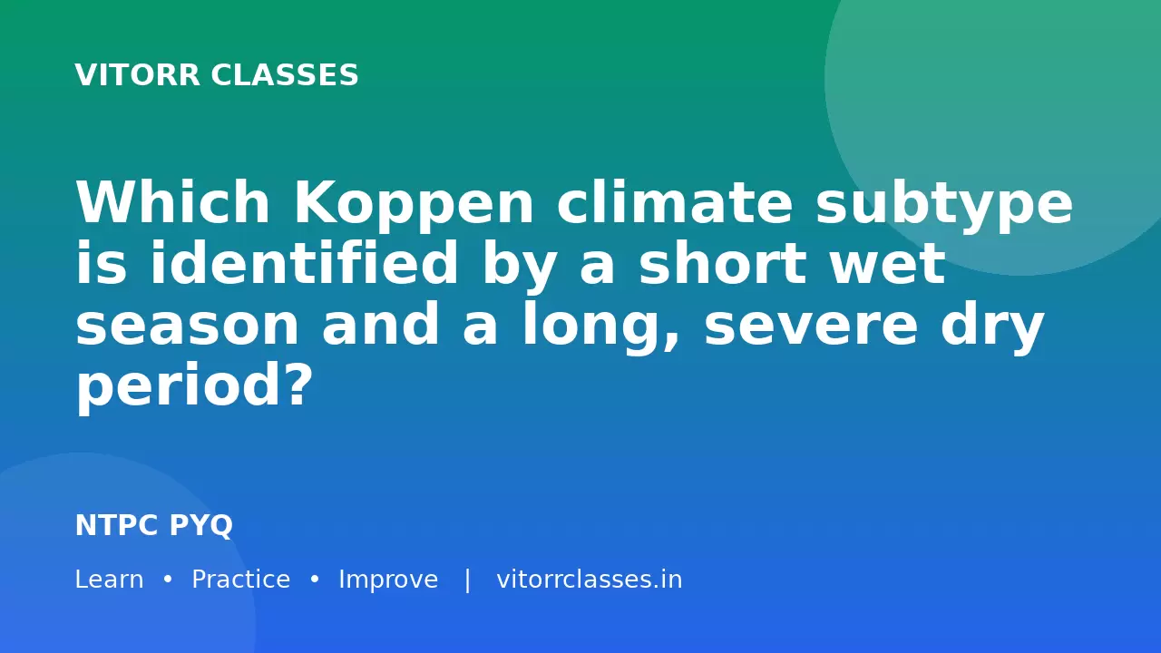 Which Koppen climate subtype is identified by a short wet season and a long, severe dry period?